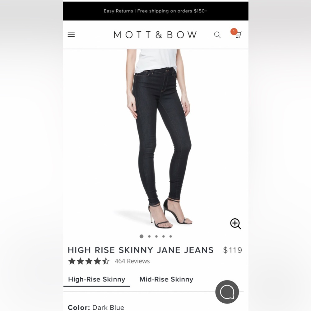 MOTT & BOW high-rise skinny Jane dark blue jeans 30x28